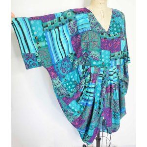 F.A.D. FAD Womens Vintage 80s Cocoon Kimono Style Oversized Dress Pleated